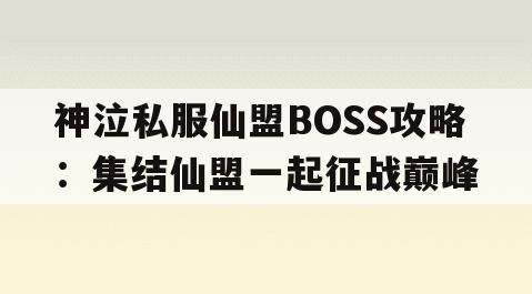 神泣私服仙盟BOSS攻略：集结仙盟一起征战巅峰