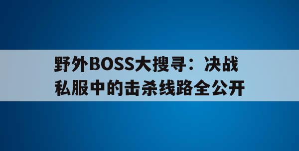 野外BOSS大搜寻：决战私服中的击杀线路全公开