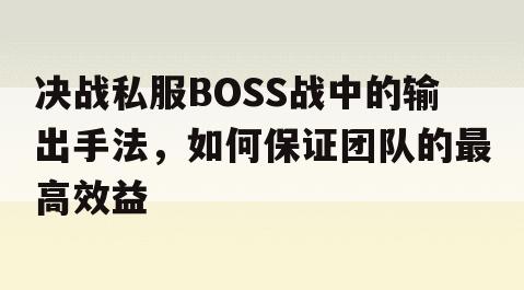 决战私服BOSS战中的输出手法，如何保证团队的最高效益